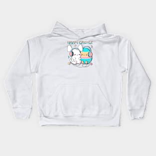 Cute bunny and big colorful egg. Happy easter illustration Kids Hoodie